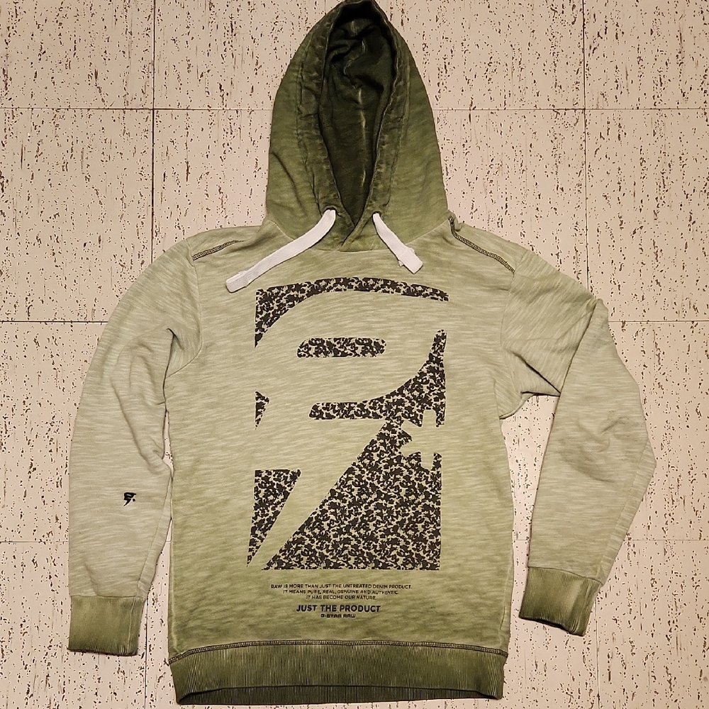 G-Star Raw Joshuan Green Wash Big Logo Speckle Pullover Hoodie Sweater